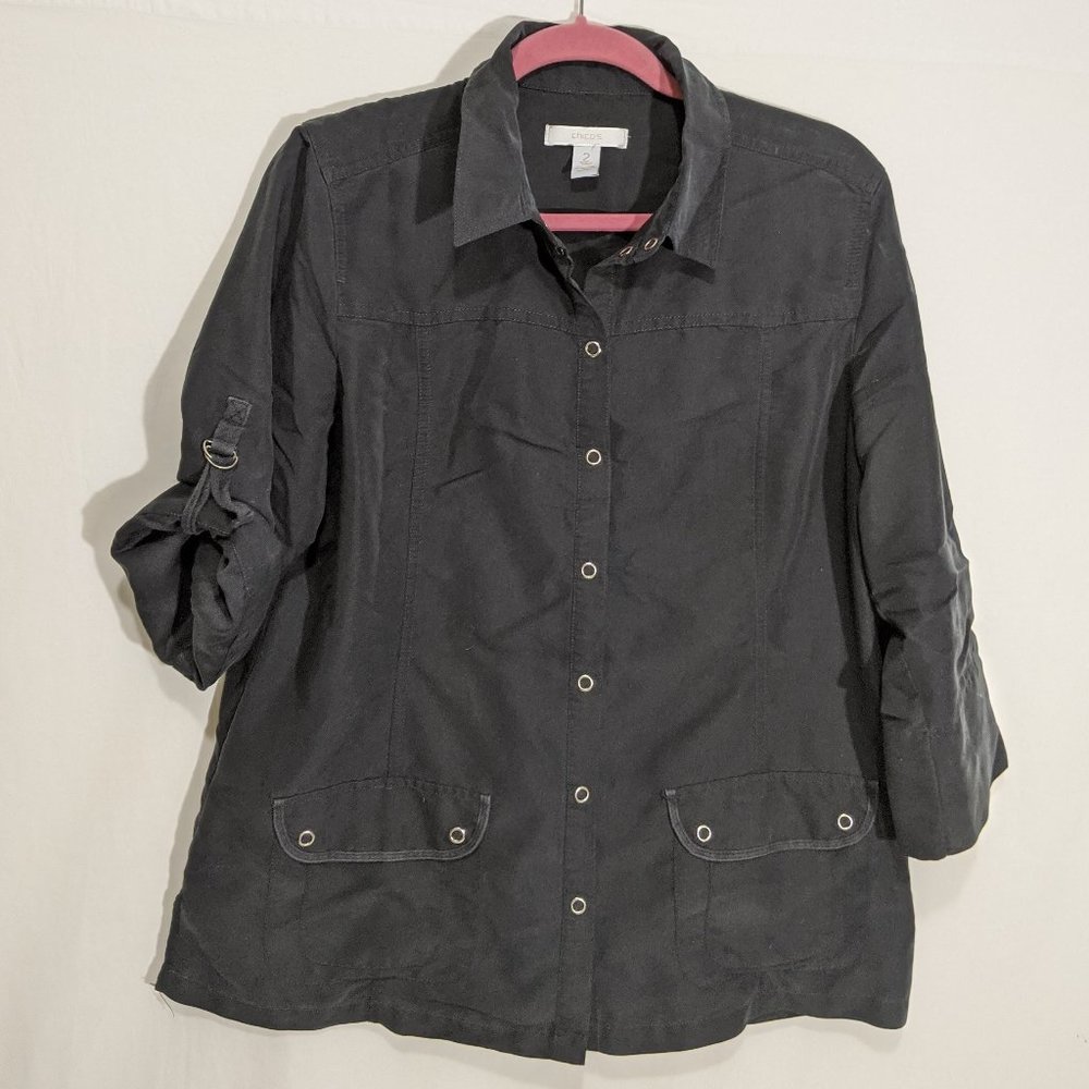 Chico's Modal Black Shirt Snap Buttons Utility -82